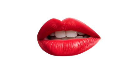 Close up of sensual red lips with white teeth.