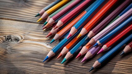 Obraz premium colored pencils on a glossy white tabletop