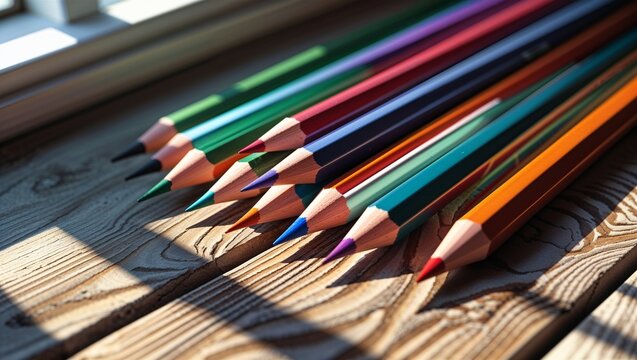 colored pencils on a glossy white tabletop