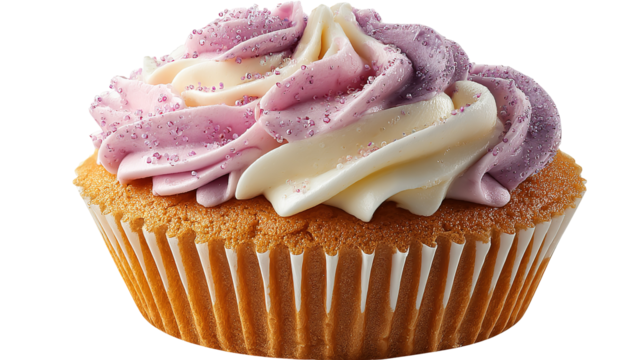 Birthday cupcake with candle on light grey table against blurred lights. Space for text