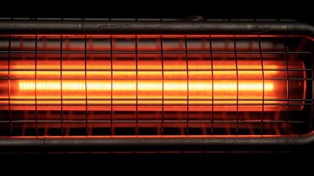 Glowing Electric Heater Element Close Up in Dark Room