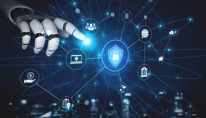 An AI assistant manages a comprehensive cybersecurity network. This smart system provides total protection for digital finance, cloud data, and personal identity authentication. Fermion