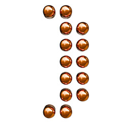Alphabet, number and symbol 3D render word Copper Glossy Metallic Dotted Pattern on White