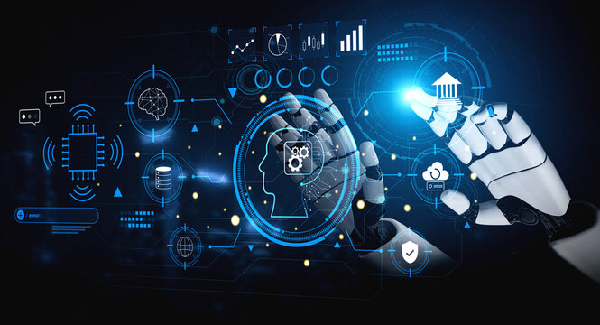 A futuristic command interface for an advanced AI system. This AI is used for high level business and financial data analysis. Motif