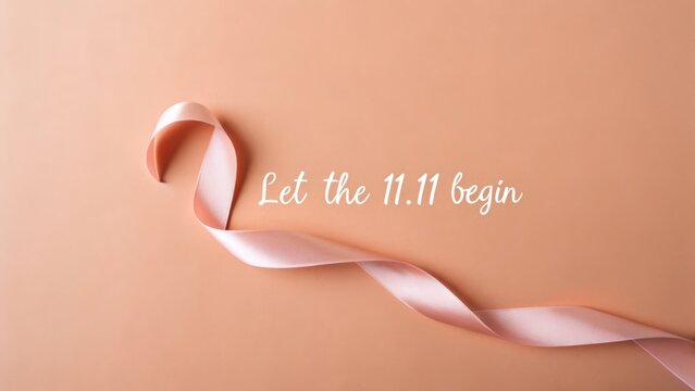 Peach Background with Pink Ribbon and Text - Powered by Adobe