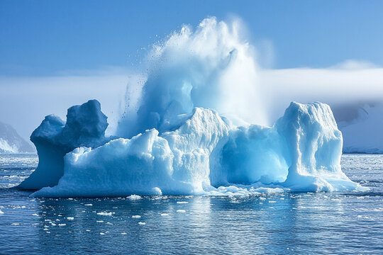 deep freeze causing an iceberg to crack apart, sending icy shards into the sea