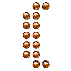 Alphabet, number and symbol 3D render word Copper Glossy Metallic Dotted Pattern on White