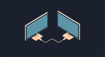 Diverse Remote Team Working Illustration in Isometric View with Facing Monitors