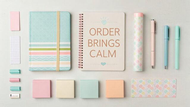 Pastel Office Supplies Arrangement for Enhanced Productivity and Organization in a Creative Workspace Setting