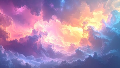 Naklejka premium Vibrant Dreamy Sky with Colorful Clouds and Ethereal Light.