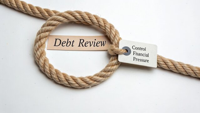 Rope Loop with Debt Review Tag Highlighting the Need for Control Over Financial Pressure in Personal Finance Management