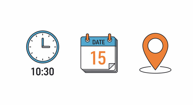 Schedule your meeting or event with a date, time and location, 15th at 10:30, a great way to remember your business appointment, deadline, or reminder