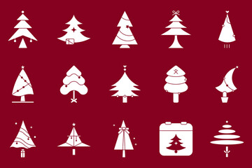 Christmas Tree Solid Silhouette Icon Set – Minimalist Holiday Vector Illustration
