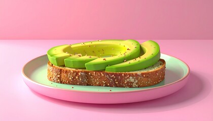 Healthy Avocado Toast on Whole Wheat Bread with Seasoning on a Pink Plate.
