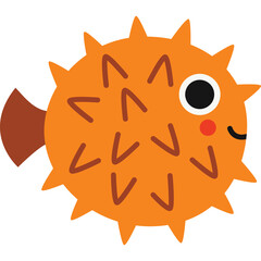 Whimsical Cartoon Pufferfish with Spikes and Googly Eye Smiling on Transparent Background