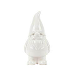 Elegant White Ceramic Gnome Statue Against a Stark , Captivating Minimalist Decorative Charm