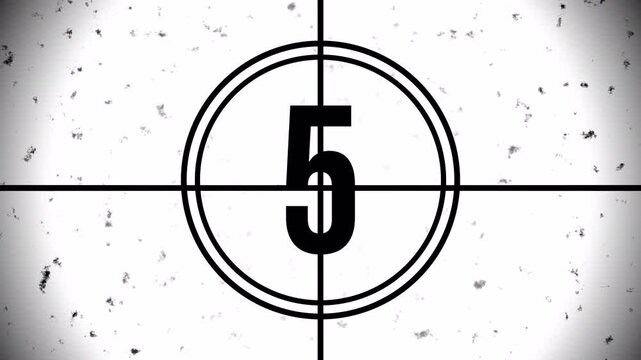 10 Second Glitch Countdown Timer Animation Leader: Black and White Retro Film Movie VFX with Dust and Scratches Effect