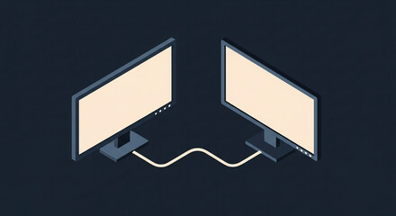 Diverse Remote Team Working Illustration Featuring Isometric Monitors Connection Concept