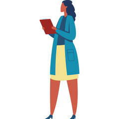 Obraz premium Woman Wearing A Teal Blue Coat Over A Dark Blue Top And A Yellow Skirt Holding A Red Folder In Front Of A Transparent Background