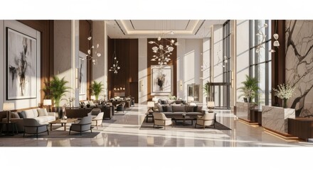 Luxurious Modern Hotel Lobby Bright Elegant Spacious Interior with Natural Light