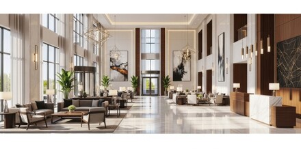Elegant Modern Lobby Spacious Bright Natural Light High Ceilings Contemporary Style
