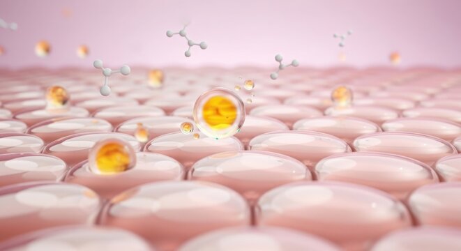 Skin cells with molecules for skincare and beauty concept