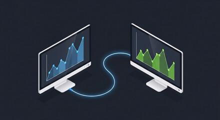Minimal Diverse Remote Team Working Illustration Showing Connected Isometric Monitors