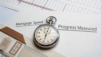 Stopwatch on Progress Reports with Mortgage Speed Indicator and Financial Documentation for Time Management and Measurement
