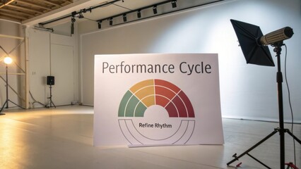 Studio Setup for Performance Cycle Presentation with Creative Elements in a Professional Environment