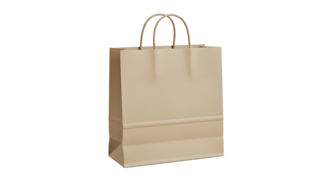 Blank Kraft Paper Shopping Bag Mockup with Handles Isolated on White Background