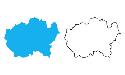 Map of County Durham, an administrative county of England. Map with detailed outlines and blue silhouettes