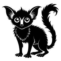 Obraz premium An expressive black cat drawing with large, round eyes and a swirling tail, sitting attentively