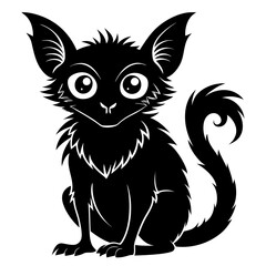 Obraz premium An enchanting black silhouette of a fantasy creature resembling a fox or cat with large ears and a swirled tail, sitting