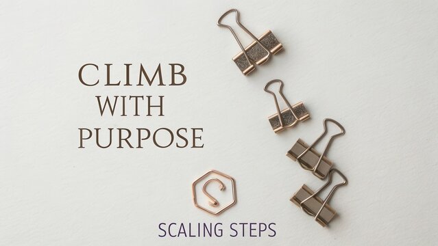 Inspirational climb with purpose quote featuring stylish paper clips and creative layout for motivation and teamwork in office settings