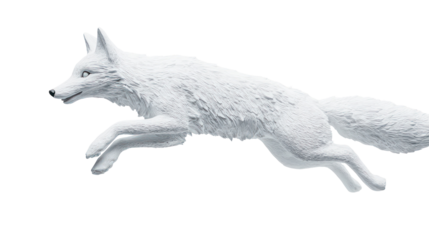 Snow sculpture of a jumping fox ultra realistic high resolution on transparent background