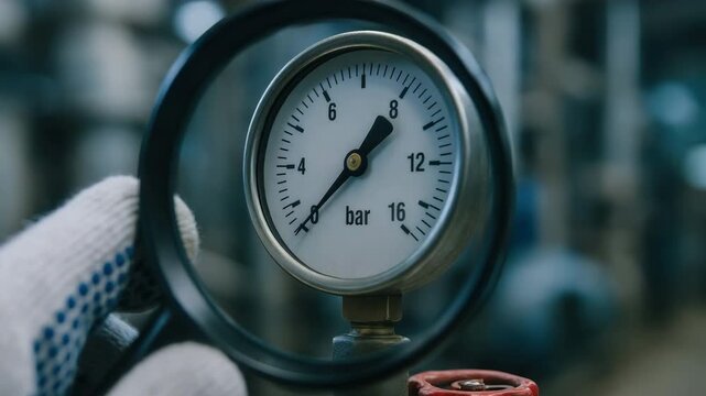 Mechanical pressure gauge inspected with magnifying glass and consulting expertise for precise industrial safety and accurate system monitoring