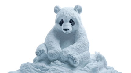 Snow sculpture of a panda sitting ultra realistic high resolution on transparent background