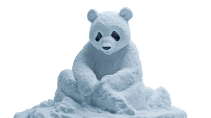 Snow sculpture of a panda sitting ultra realistic high resolution on transparent background