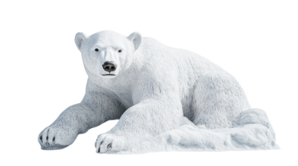 Snow sculpture of a polar bear ultra realistic high resolution on transparent background