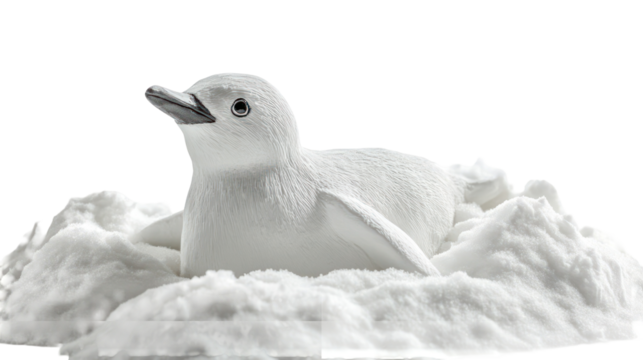 Snow sculpture of a playful penguin ultra realistic high resolution on transparent background