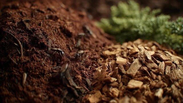 Medium shot focusing on natural microbial bedding enhancement using organic materials emphasizing ecofriendly and sustainable health benefits.