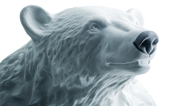 Snow sculpture of a polar bear ultra realistic high resolution on transparent background