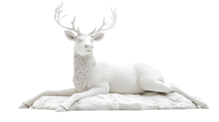 Snow sculpture of a sitting reindeer ultra realistic high resolution on transparent background