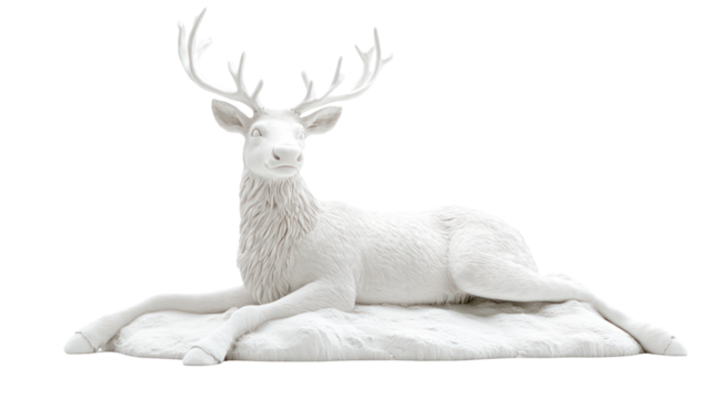 Snow sculpture of a sitting reindeer ultra realistic high resolution on transparent background - Powered by Adobe