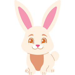 Whimsical Cartoon Rabbit With Big Ears And Pink Inner Ears Sitting Adorably With Cute Facial Expression And Orange Eyes On A Transparent Background