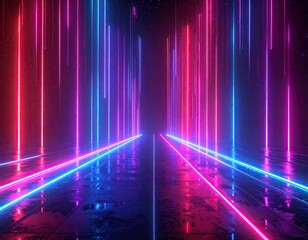 Neon lines, vibrant colors, futuristic alley