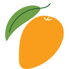Stylized Orange Mango Fruit With A Green Leaf Hanging Isolated On White Background Simple Flat Design