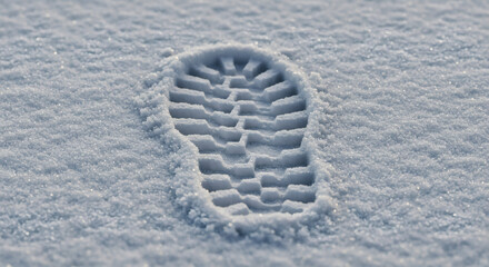 Sharp footprint impression clearly defined in crisp sparkling snow revealing winter's cold touch and adventurous journeys
