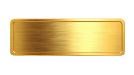 A rectangular gold metal plate with a brushed texture, isolated on transparent background