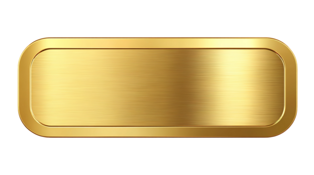 A rectangular gold metal plate with a brushed texture, isolated on transparent background